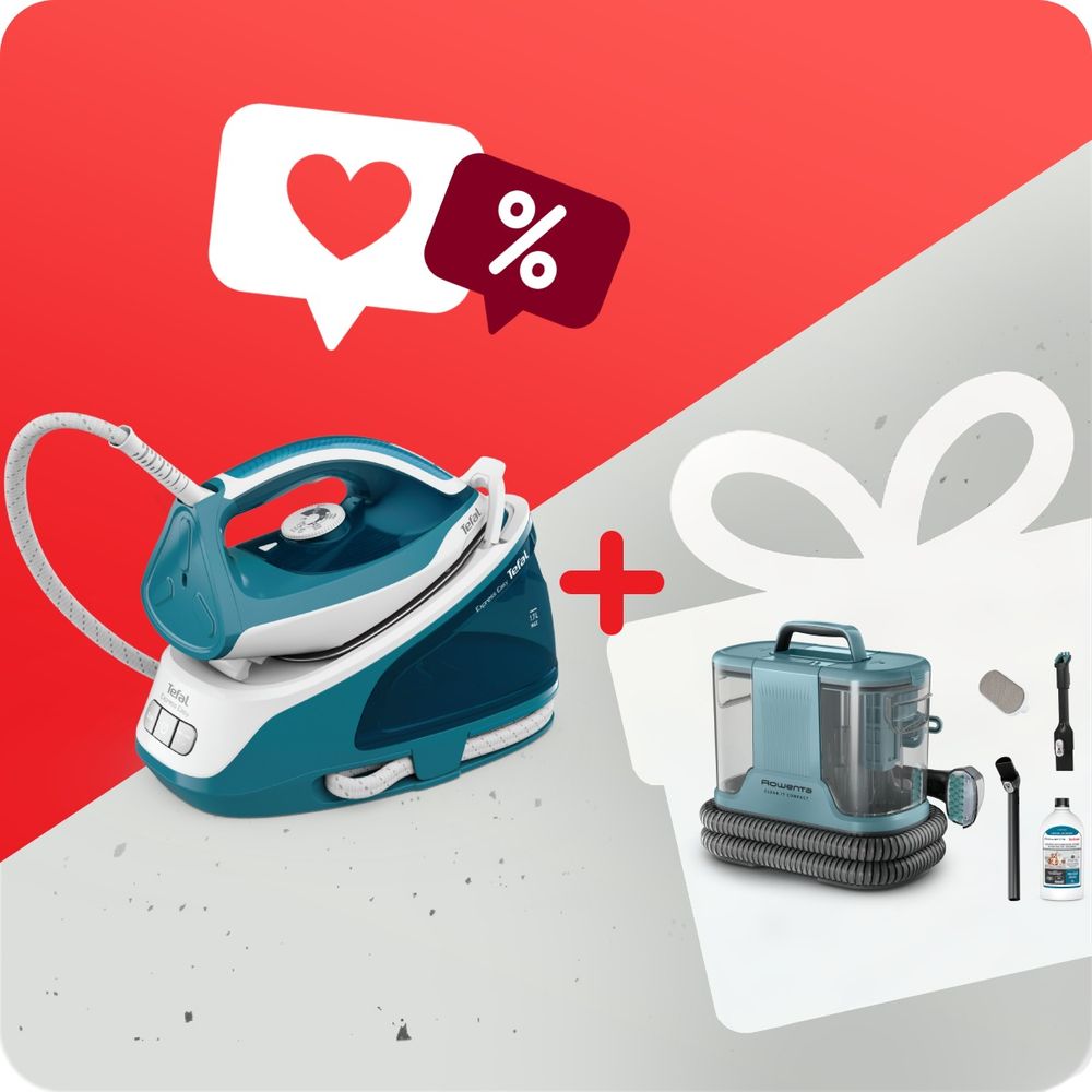 Pachet PROMO Statie de calcat cu abur Tefal SV6131E0 Express Easy & Aspirator cu spalare Rowenta Clean IT Compact IN3021F0
