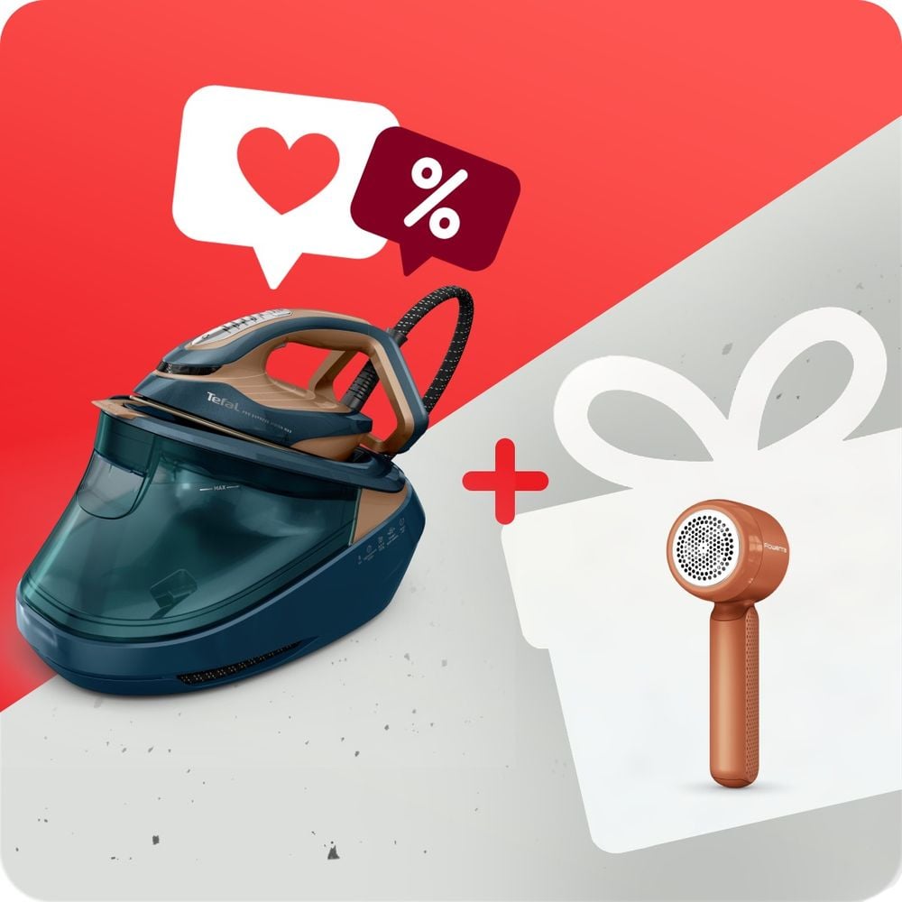 Pachet PROMO Stație de călcat de înaltă presiune Tefal Pro Express Vision Max GV9920E0 & Aparat pentru îndepărtarea scamelor Rowenta Easy Care JA8001E0