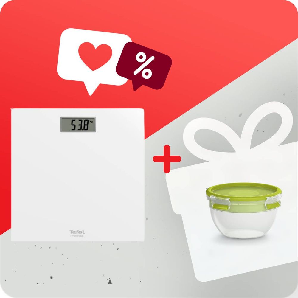 Pachet PROMO Cântar de baie Tefal Premiss PP1401V0 & Caserolă Tefal MasterSeal to Go pentru salată K3100112