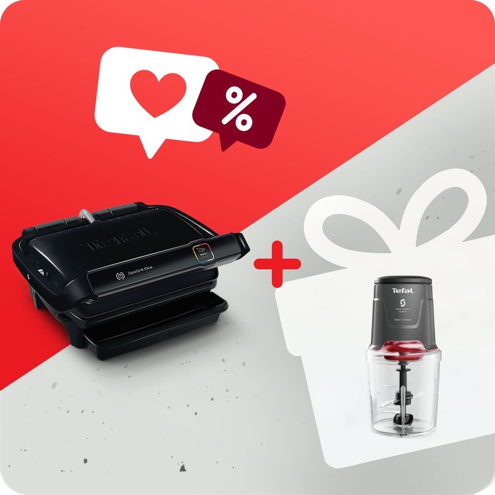 Pachet PROMO Gratar electric OptiGrill Elite GC750830 & Tocator Tefal Easy Press MQ740HF0