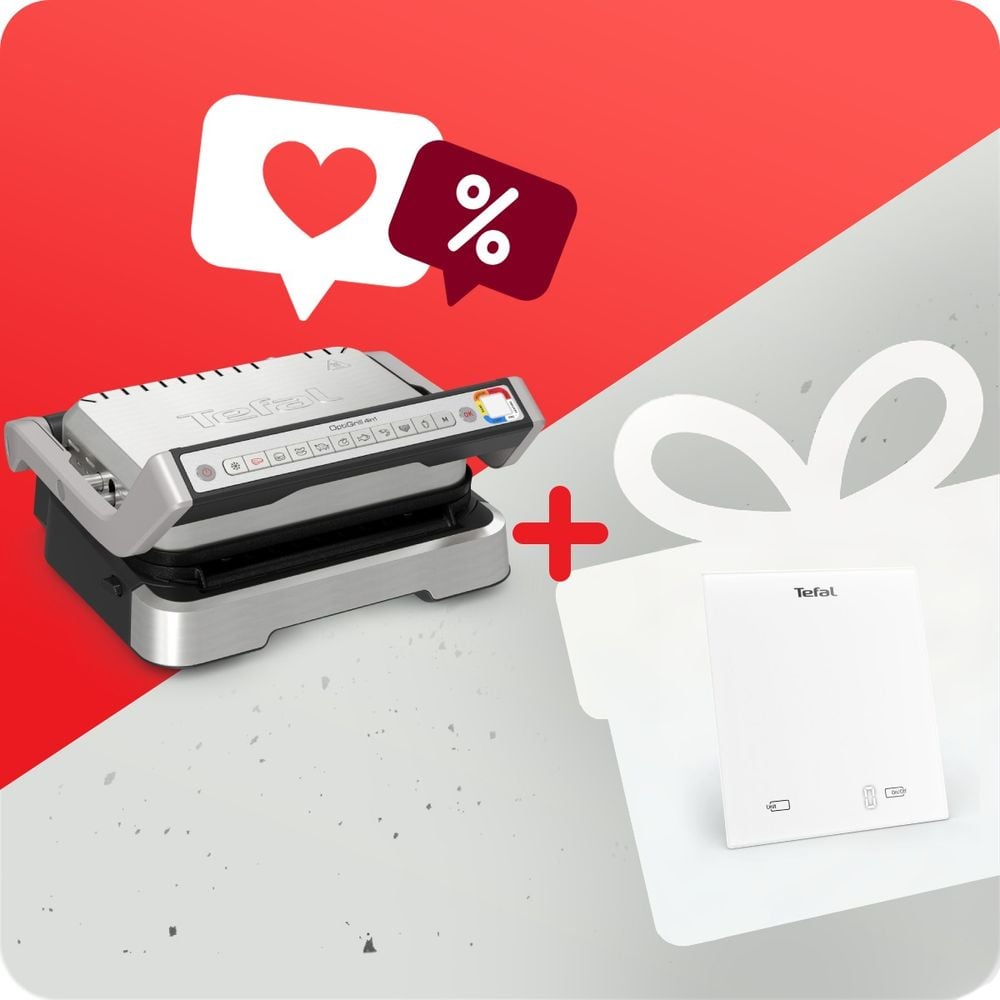 Pachet PROMO Gratar inteligent 4in1 multifunctional TEFAL OptiGrill Inox GC774D30 & Cantar de bucataraie Tefal Essential BC5504V0