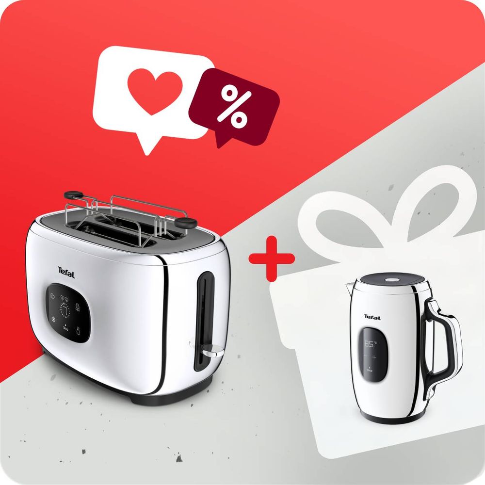 Pachet PROMO Prăjitor de pâine Tefal Majestuo TT883D10 & Fierbător apă Tefal Majestuo KI883D10