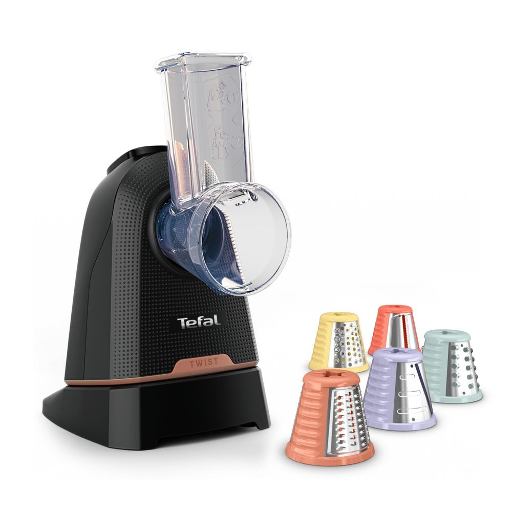 Razatoare electrica 3-in-1 Tefal Fresh Express Twist DN8638E0, 150 W, 3 conuri detasabile pentru razuire fina & grosiera, feliere, negru