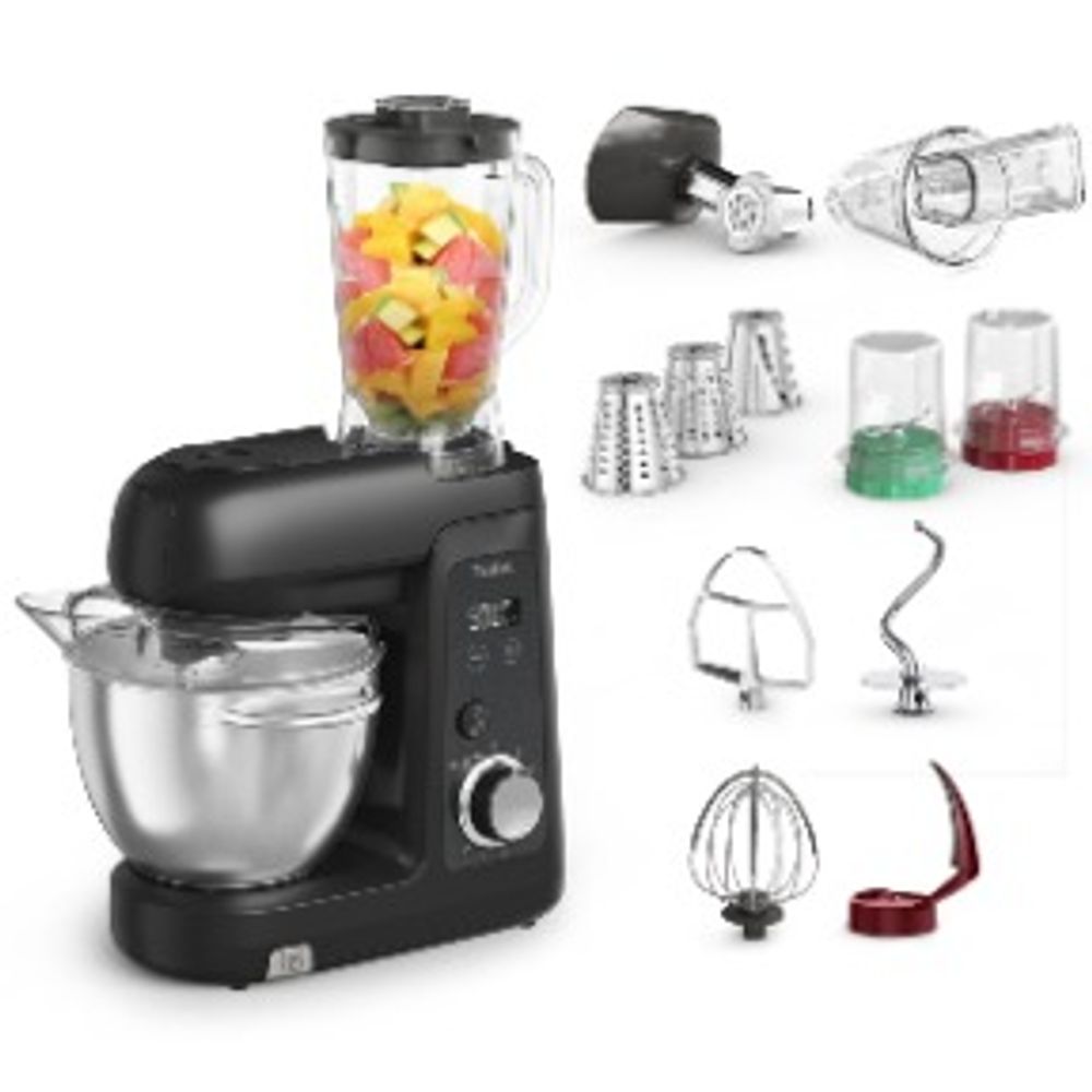 Robot de bucatarie Tefal Bake Partner+ QB5458F0, 1100 W, 4.6 L, cantar incorporat, functie Smart Bake Detect, accesorii complete, negru