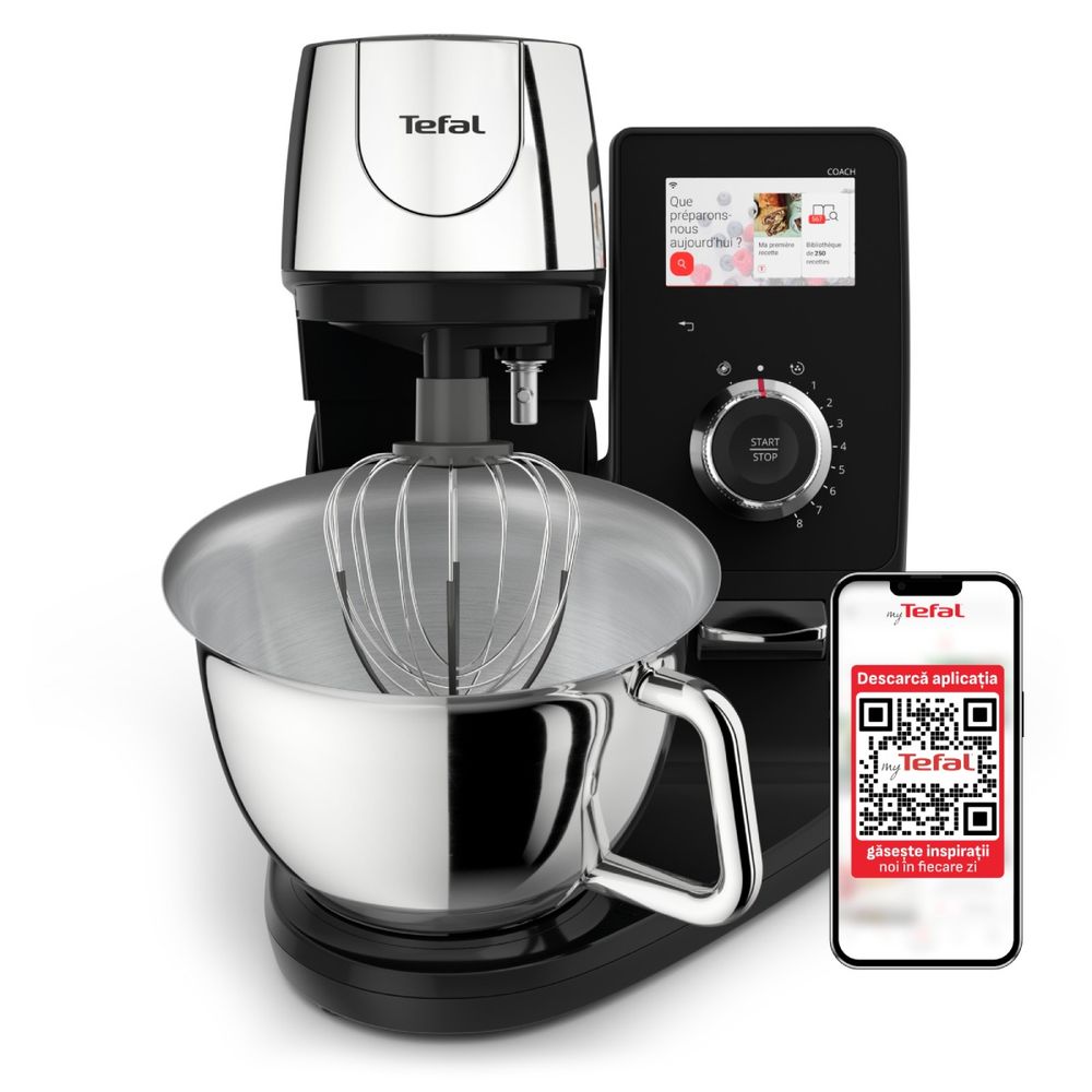 Robot de bucatarie Tefal i-Coach Touch QB950D38, 1200W, 5.5L, ecran tactil, 10 trepte de viteza, 21 programe, negru