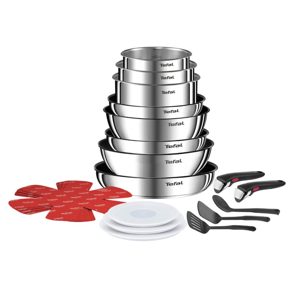 Set de 20 piese Ingenio Emotion L897SK04, mâner detașabil, înveliș antiaderent 100% sigur, Thermo-Signal™, bază Diffusion+, mâner detașabil, inox premium