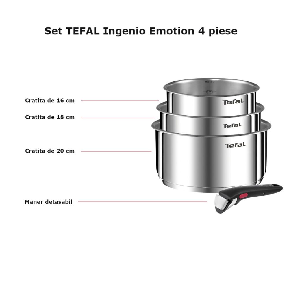 Set 4 piese Tefal Ingenio Emotion, oale de 16 / 18 / 20 cm