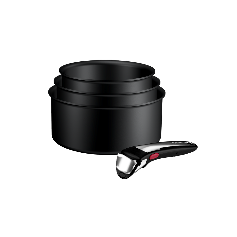 Set 4 piese Tefal Ingenio Excellence+ P0079002, cratita de 16/18/20 cm, maner detasabil, tehnologie FUSIONCORE, Thermo-Signal™, invelis antiaderent, aluminiu. inductie, negru