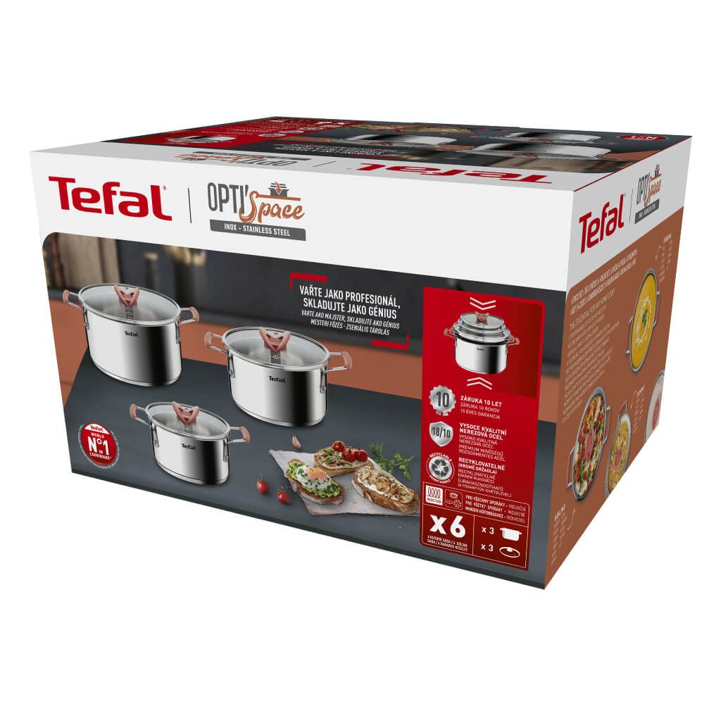 Set 6 piese Opti'Space, cratite si oale inductie inox Tefal