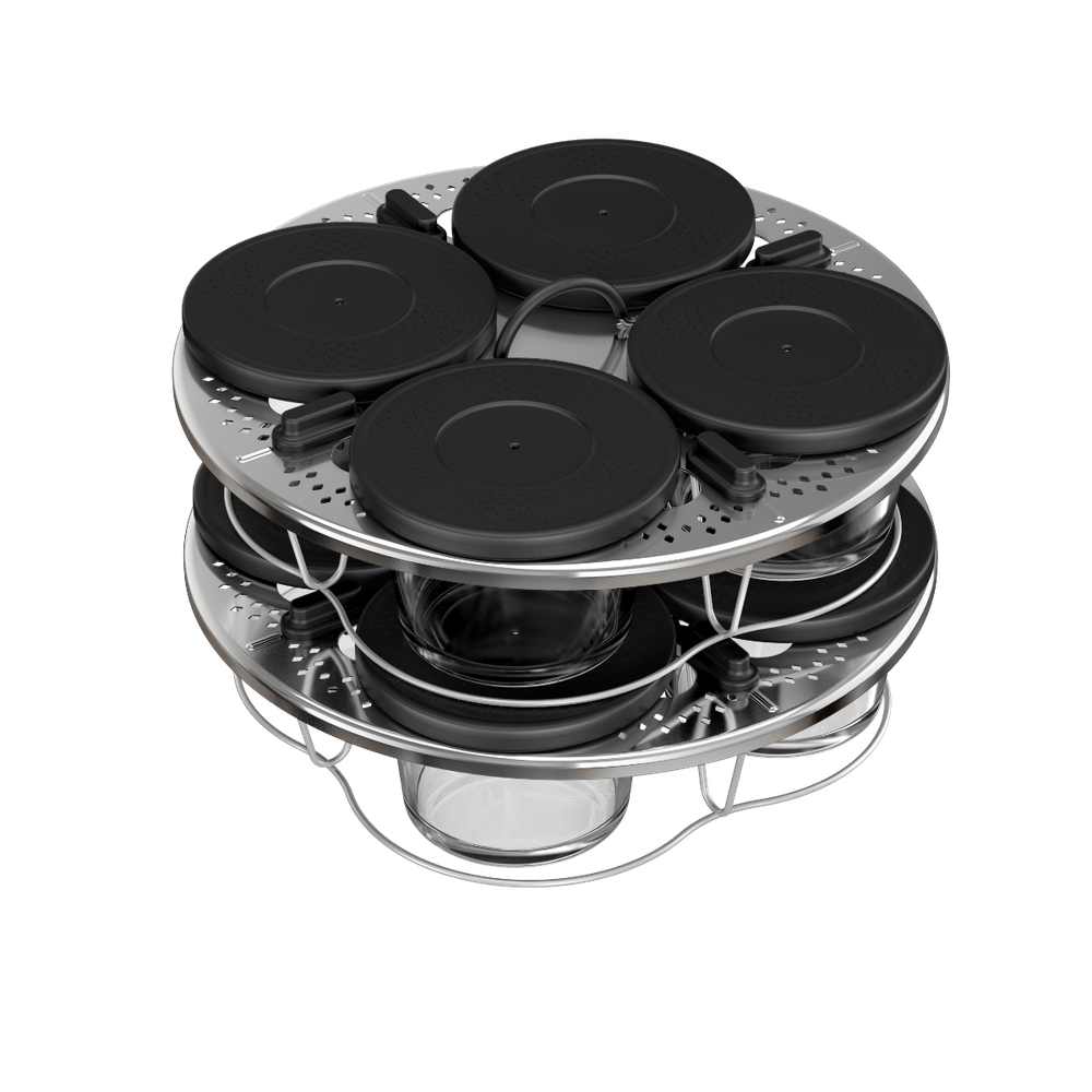 Set de 8 recipiente de sticlă cu capac și suport Tefal XA6140E0, compatibile cu aparatul de gătit multicooker Tefal Cook4me, seriile CY85xx, CY91xx, CY94xx si CY96xx, transparent