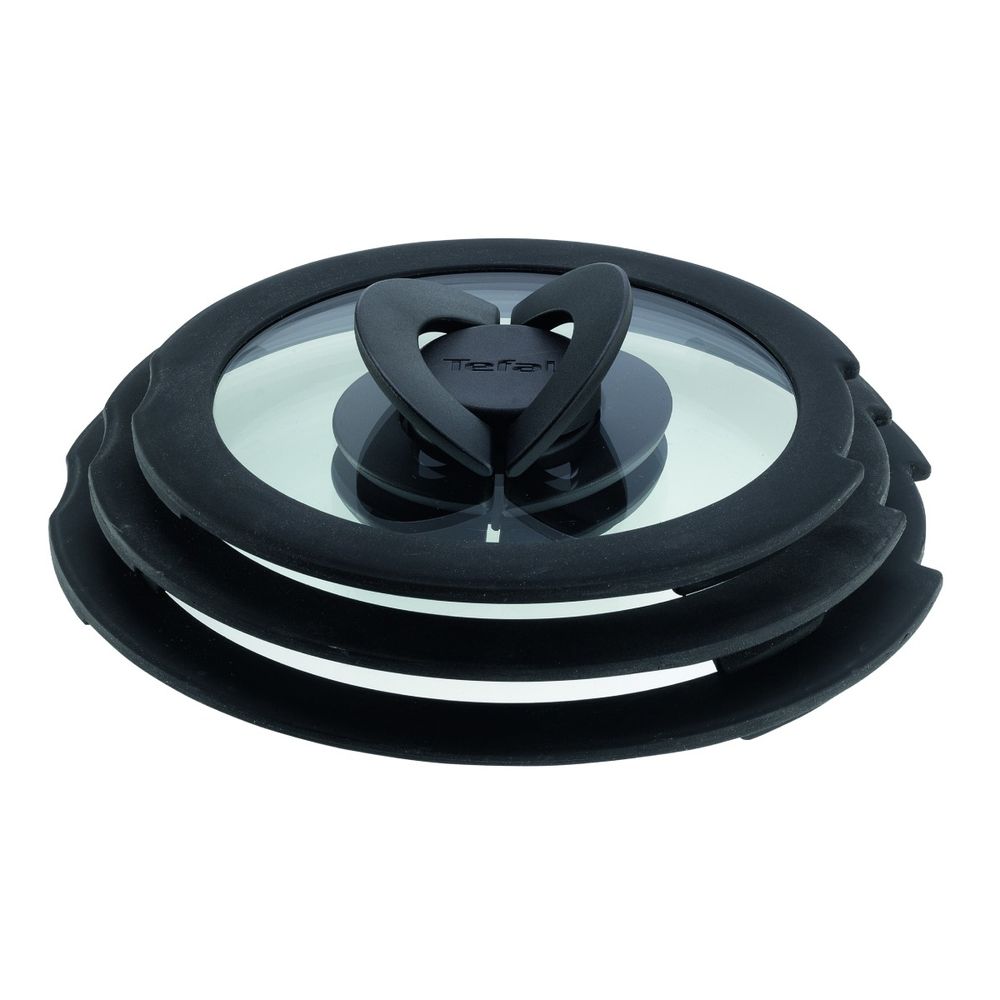 Set 3 capace Tefal Ingenio L9849053, 16 / 18 / 20 cm, sticla, design stivuibil, manere rabatabile, transparent