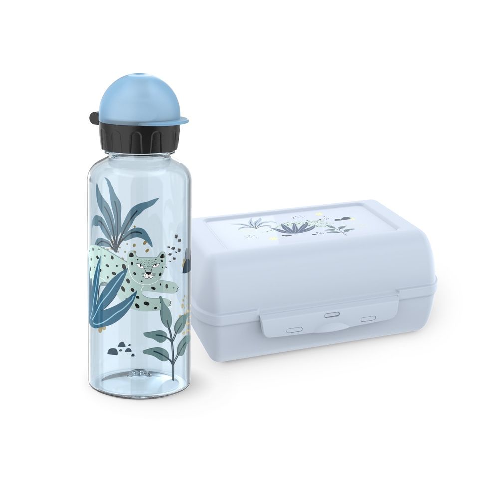Set copii EMSA N3052300, 2 piese, sticla apa TRITAN 0.6 L + recipient pentru alimente, 100% etans, separator reglabil si detasabil, compatibil masina de spalat vase, albastru