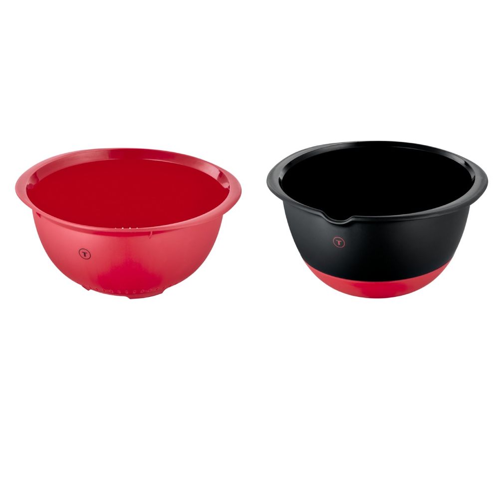 Set de 2 boluri Tefal Ingenio+ K198S234, plastic, margine pentru turnare, manere ergonomice, compatibilitate cu masina de spalat vase, negru & rosu