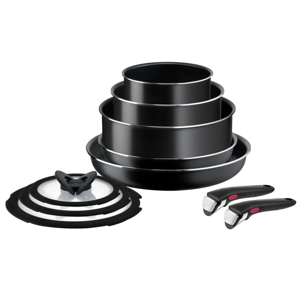 Set 10 piese Ingenio Easy Cook & Clean Tefal L1539053, mânere detașabile, 16-28cm, aluminiu, negru
