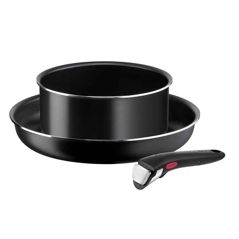 Set de 3 piese Ingenio Easy Cook & Clean L1539243, înveliș antiaderent 100% sigur, Thermo-Signal™, bază Diffusion+, mâner detașabil, aluminiu, negru