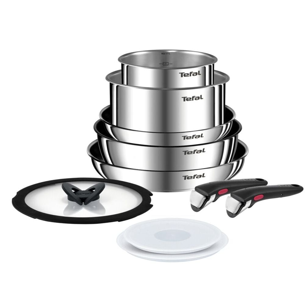 Set de 10 piese Ingenio Emotion L897SA74, (tigaie, cratita, craticioara, 2 capace ermetice, 2 manere detasabile, 1 capac sticla)  înveliș antiaderent, inox de înaltă calitate