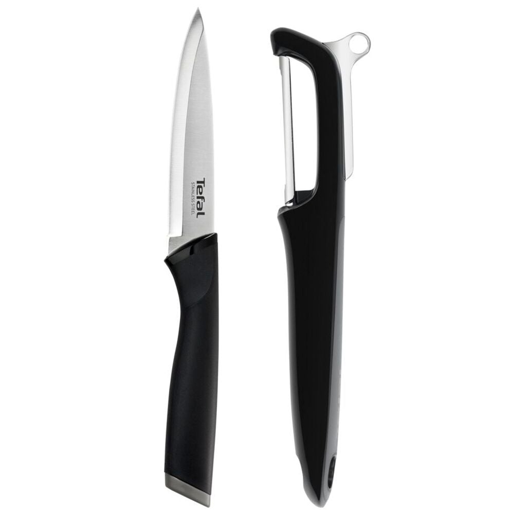 Set pentru curățarea legumelor Essential K2219255,  cuțit si dispozitiv pentru decojire, lame oțel inoxidabil, 12 cm, mâner Soft Touch, negru, / inox