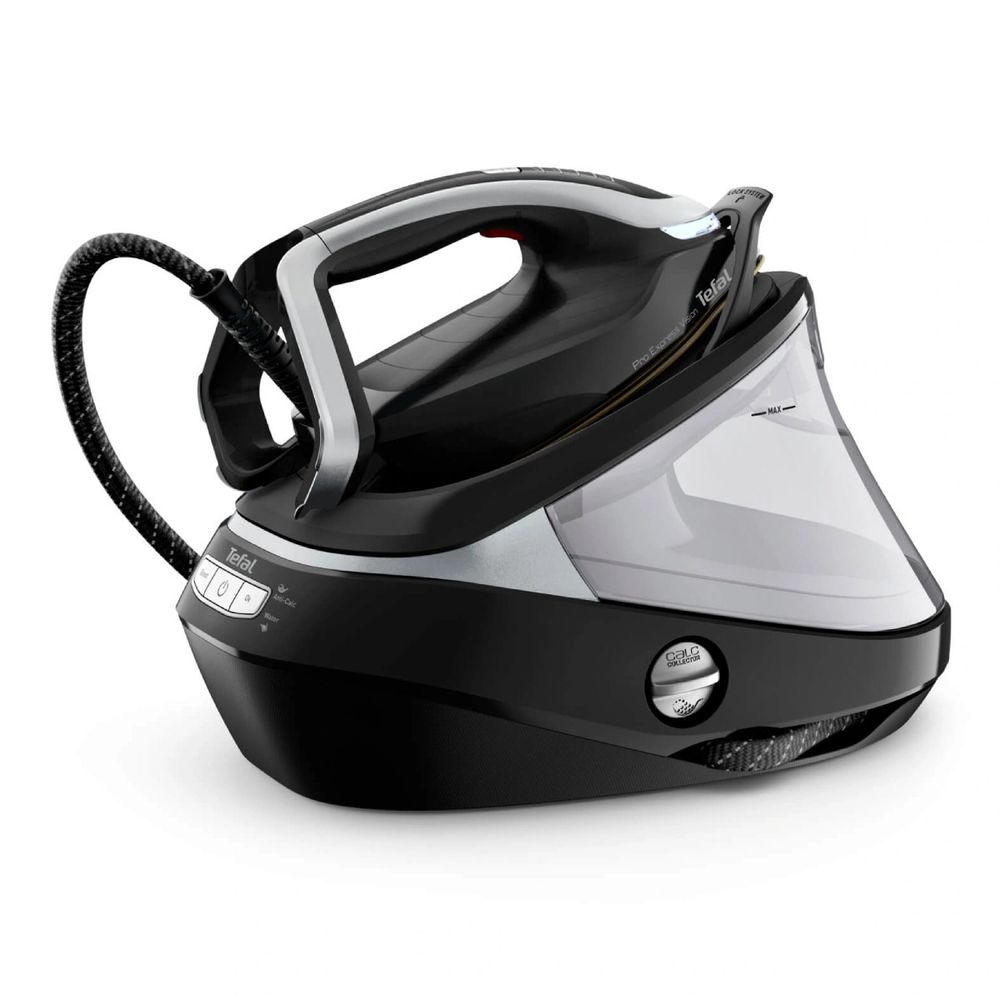 Stație de călcat de înaltă presiune  Pro Express Vision Tefal GV9821E0, Smart LED Vision, 3000 W, 180 g/min, 9 bari, 800 g/min, tehnologie Smart Steam, colector calcar, negru & argintiu