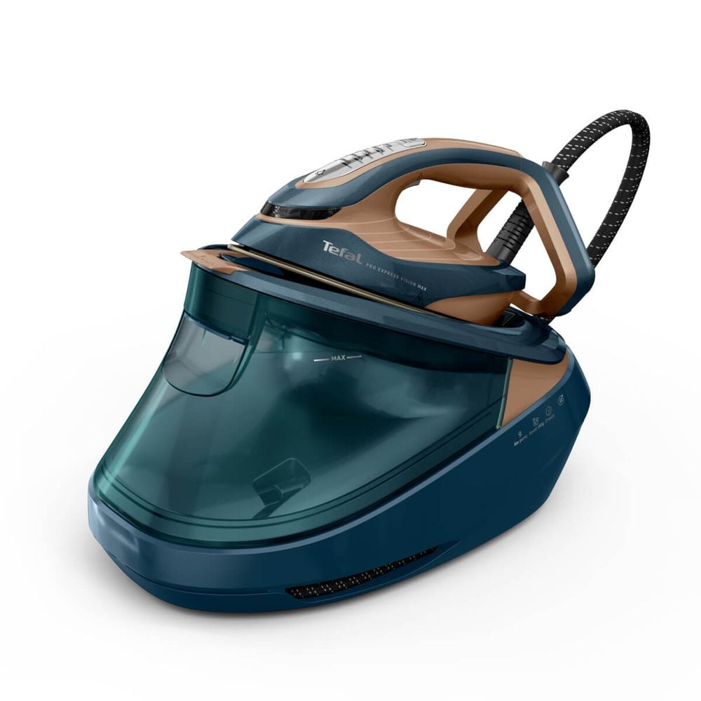 Stație de călcat de înaltă presiune Tefal Pro Express Vision Max GV9920E0, 3000W, 9 bari, abur variabil 0 - 215 g/min, jet de abur până la 850 g/min, abur vertical, rezervor apă 1.2L, verde & bronz