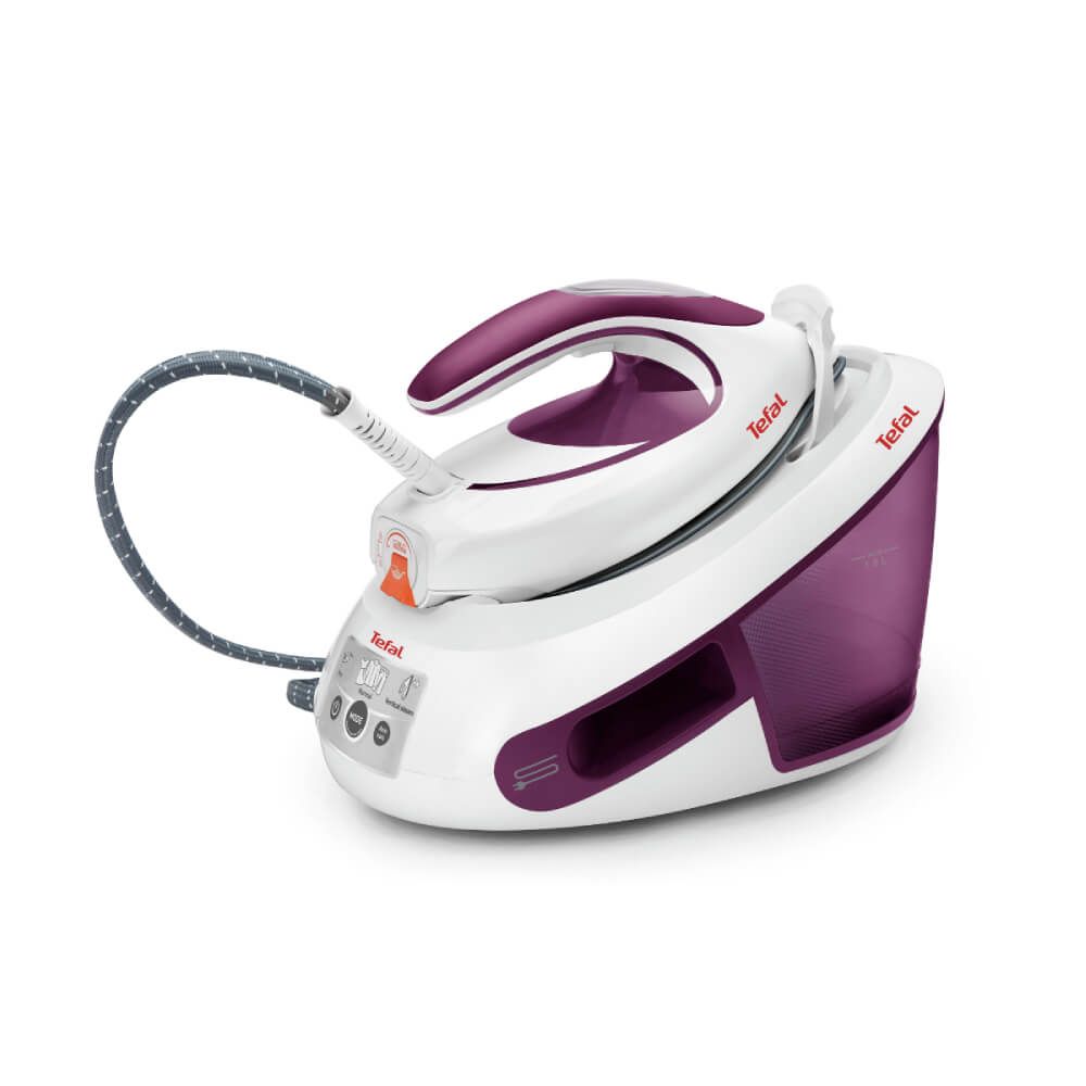 Stație de călcat cu abur Tefal Express Anti-Calc SV8054E0, 2800W, 6.5 bari, 1.8L, talpă Durilium AirGlide, alb & violet
