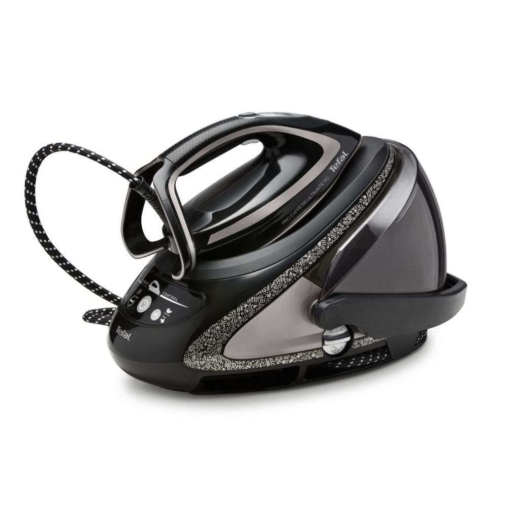 Stație de călcat de înaltă presiune Tefal Pro Express Ultimate+ GV9620E0, 2600W, 8 bari, abur variabil 0 - 180 g/min, jet de abur pana la 650 g/min, abur vertical, rezervor apă 1.9L, negru & argintiu