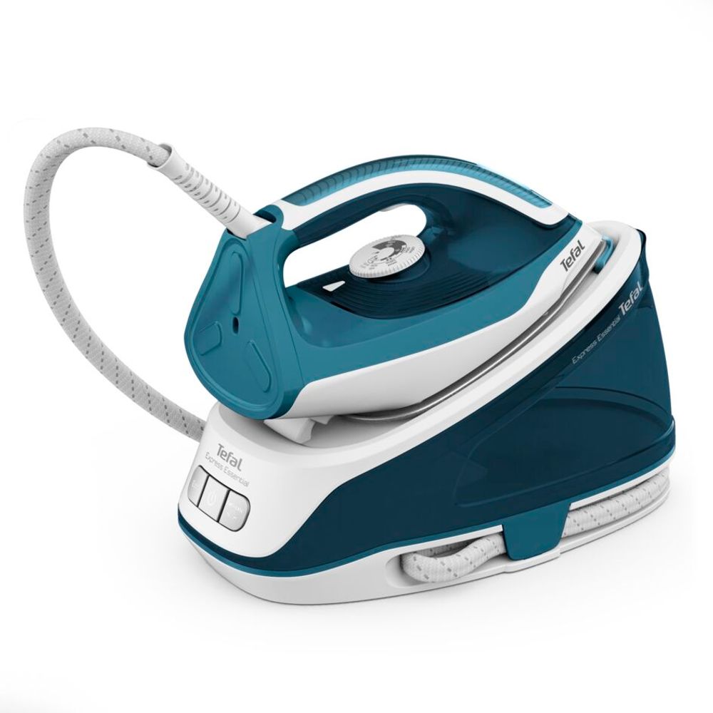 Stație de călcat cu abur Tefal Express Essential SV6115E0, 2200W, 5.2 bar, jet abur 280 g/min, capacitate recipient 1.4L, tehnologie Calc Clear, talpă Xpress Glide, alb/verde