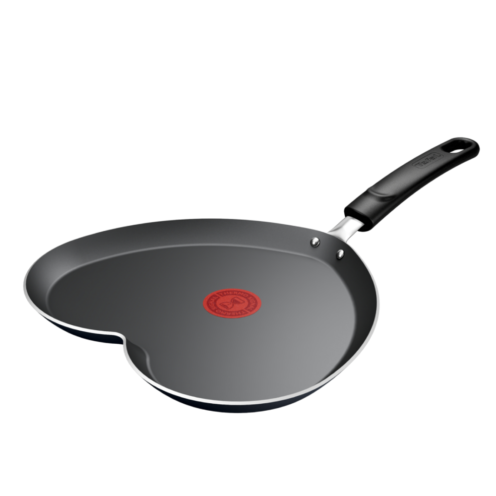 Tigaie de clătite în formă de inimă Tefal Pancake Day B0141002, 25 cm, înveliș antiaderent, indicator Thermo-Signal, baza Diffusion, roșu & negru