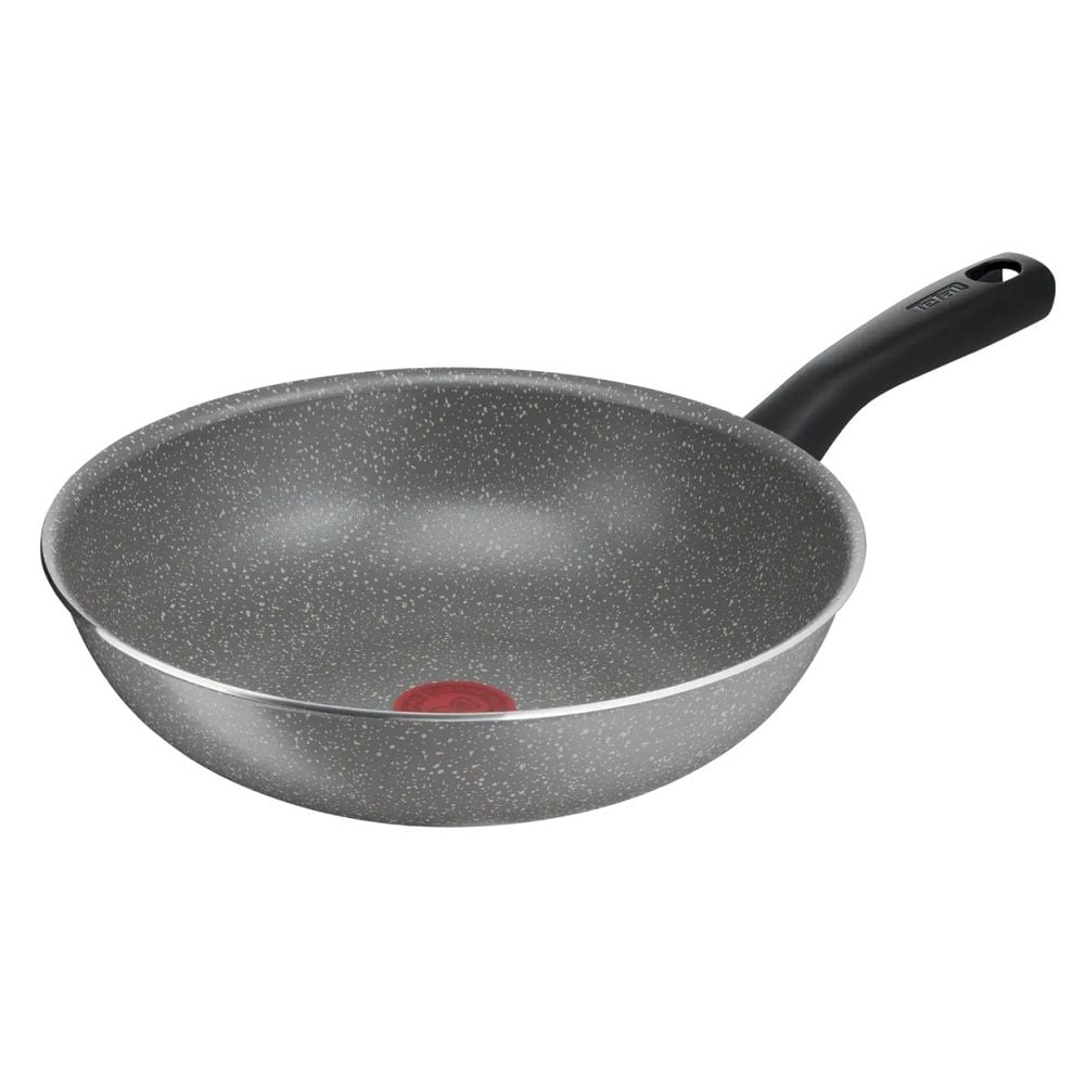 Tigaie wok Tefal Cook Natural B5791902, 28 cm, invelis antiaderent Mineralia, indicator Thermo-Signal™, gri