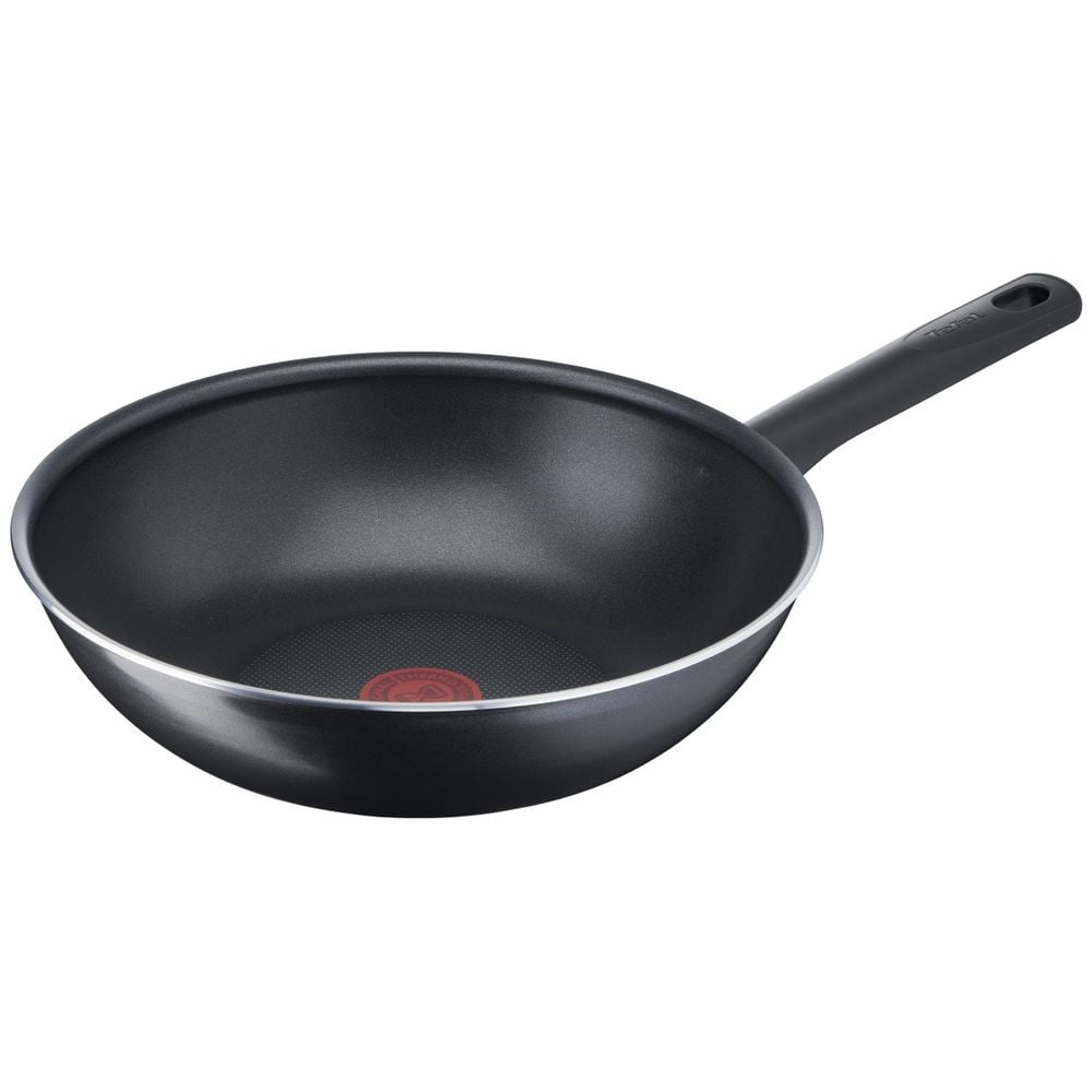 Tigaie wok Tefal Day By Day B56419AZ, 28 cm, invelis antiaderent Titanium, indicator Thermo-Signal™, negru