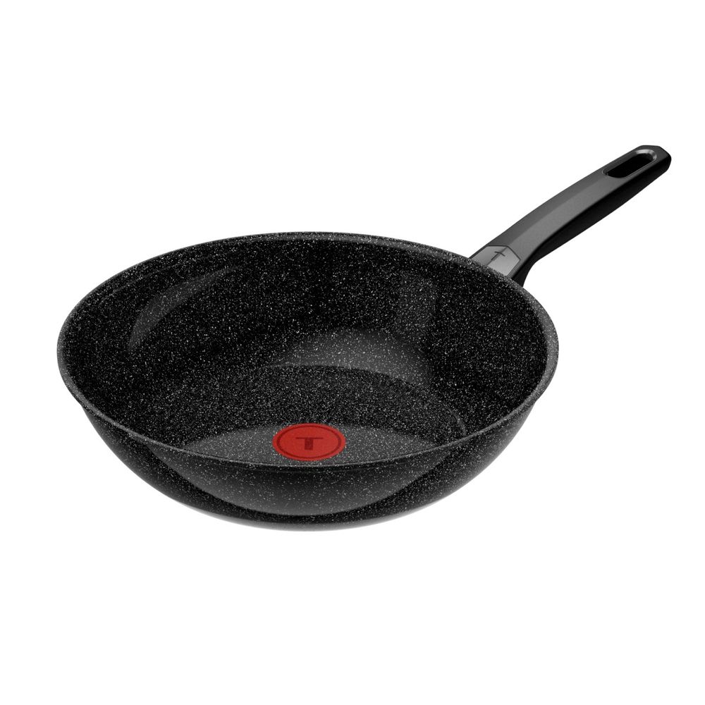 Tigaie wok Tefal Expertise Ceramic G2021932, 28 cm, aluminiu, invelis ceramic antiaderent, suprafata minerala rezistenta la zgarieturi, Thermo-Signal™, inductie, negru