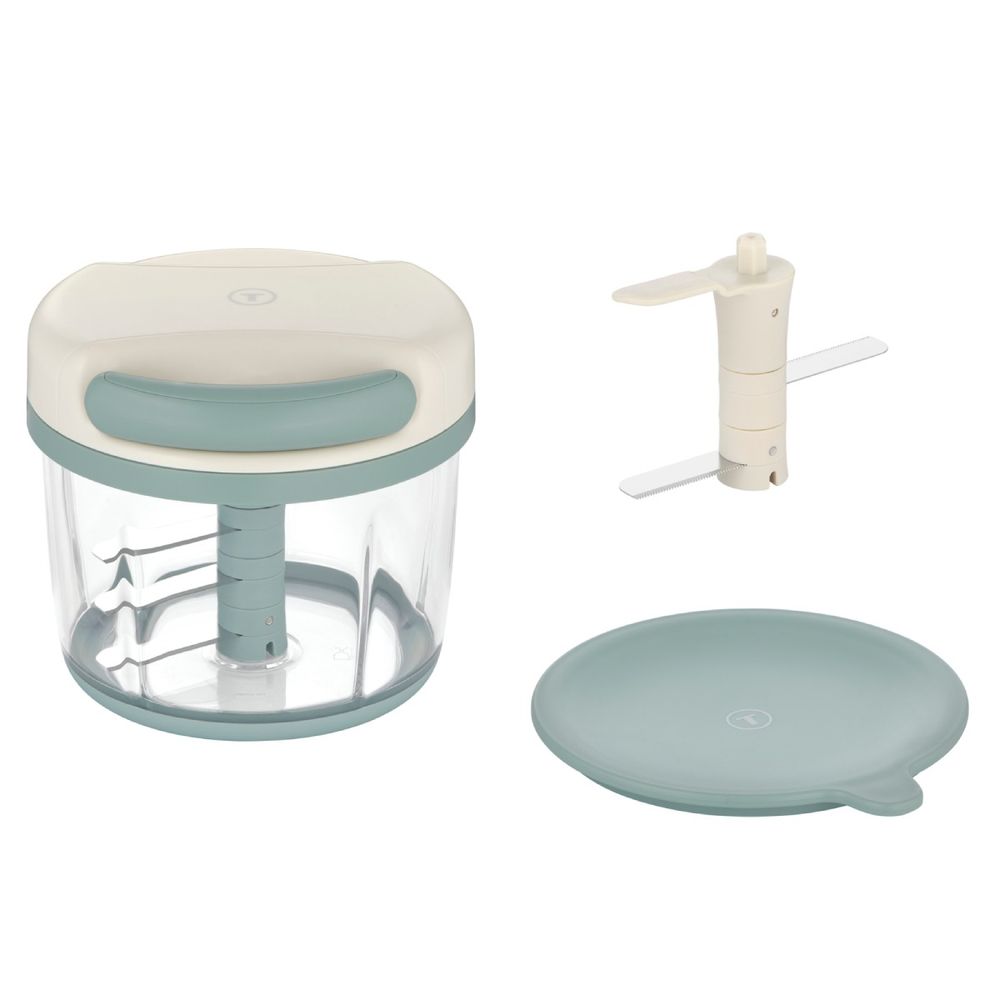 Tocator manual Tefal 5-Second K4339104, 3 lame din inox, lame suplimentare pentru zdrobirea ghetii, mecanism de blocare, baza anti-alunecare, verde