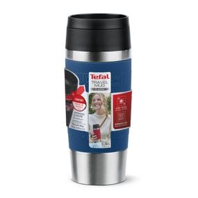 Termos Tefal Travel Mug Classic N2020310, inox, 0.36 L, 100% etanș, functie Quick Press, argintiu & albastru