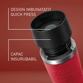 Termos Tefal Travel Mug Classic N2020410, inox, 0.36 L, 100% etanș, functie Quick Press, argintiu & rosu