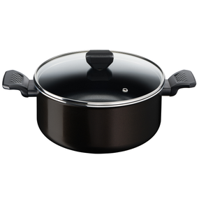 Oală cu capac Simply Clean B5674653, 24 cm, înveliș antiaderent 100% sigur, Thermo-Signal™, bază Diffusion+, 4.5 L, aluminiu, negru