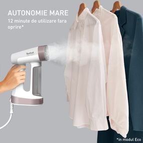 Aparat de călcat vertical cu abur 2 în 1 Tefal Pure Force DT8720E0, 1800W, jet abur 90 g/min, 4 trepte abur, mod Eco, alb & gri