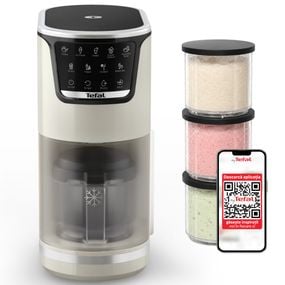 Aparat de &icirc;nghețată Tefal Dolci IG602AE0, 3 recipiente din tritan de 460 ml, 10 programe, Tehnologia unică 1-Step Perfector, crem & negru