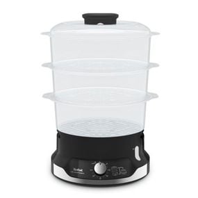 Aparat de gătit cu aburi Tefal Ultracompact Steam Cooker VC204810, 3 vase, cronometru manual, 1 accesoriu, 9 L, negru