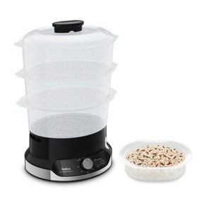 Aparat de gătit cu aburi Tefal Ultracompact Steam Cooker VC204810, 3 vase, cronometru manual, 1 accesoriu, 9 L, negru