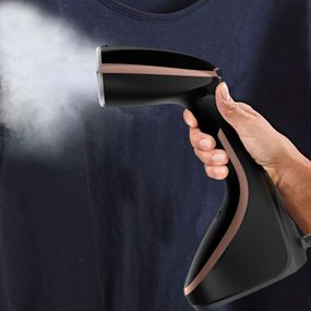 Aparat de călcat vertical cu abur Tefal Access Steam Care DT9100E0, 1600 W, abur 30 g/min, 40 sec, 3 funcții, suport detasabil, 3 accesorii, negru/maro