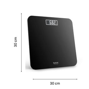 Cântar de baie Tefal Premiss PP1800V0, 160 kg, gradații la 100 g, 30 x 30 cm, sticlă, baterii incluse, negru