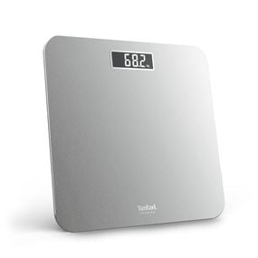 Cântar de baie Tefal Premiss PP1801V0, 160 kg, gradații la 100 g, 30 x 30 cm, sticlă, baterii incluse, argintiu