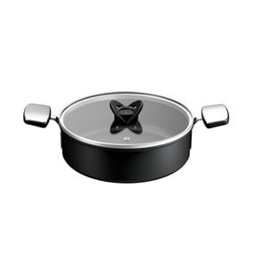 Cratita cu capac Tefal Excellence+ G3307053, 24 cm, 5 L, invelis antiaderent, tehnologie FUSIONCORE, Thermo-Signal™, manere nituite, aluminiu, inductie, negru