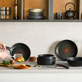 Cratita Tefal Ingenio Excellence+ P0003524, 24 cm, invelis antiaderent, tehnologie FUSION CORE, Thermo-Signal™, aluminiu, inductie, negru