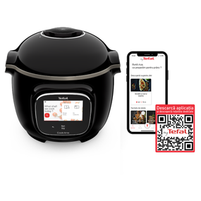 Multicooker inteligent cu gătire sub presiune Tefal Cook4me Touch CY912831 cu conexiune WiFi, aplicație dedicată, 13 programe de gătire, ecran tactil, p&acirc;nă la 6 persoane, negru