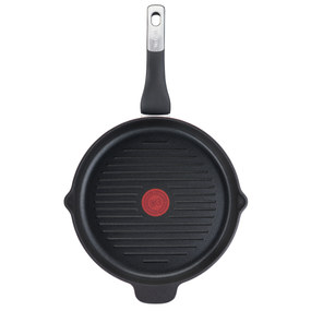 Tigaie grill 26 cm Unlimited Tefal E2294074, înveliș antiaderent 100% sigur, Titanium Anti-Scratch, Thermo-Signal™, bază Thermo-Fusion™, aluminiu, negru