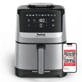 Friteuză cu aer cald Tefal Easy Fry Silence EY552DE0, 1670W, 5L - Air fryer cu 10 programe automate, ecran LCD, silențioasă, cu m&acirc;ner detașabil, cronometru, argintiu & negru