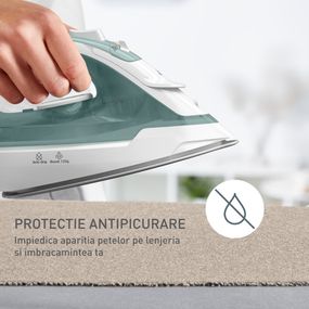 Fier de călcat cu abur Tefal Virtuo FV2C42E0, 2000W, jet abur 120g/min, abur variabil 0-27 g/min, rezervor apă 240 ml, talpă ceramică, sistem anticalcar, verde & alb