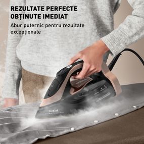 Fier de călcat cu abur Tefal Ultimate Power Pro FV9E50E0, 3200W, jet de abur 300 g/min, abur variabil 0-85 g/min, panou comanda LED, oprire automată, sistem anticalcar, negru & maro