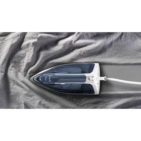 Fier de călcat Tefal Express Steam FV2837E0, 2400W, jet de abur 165 g/min, abur variabil 0-35 g/min, 270 ml, talpa Cerilium, alb/ albastru deschis