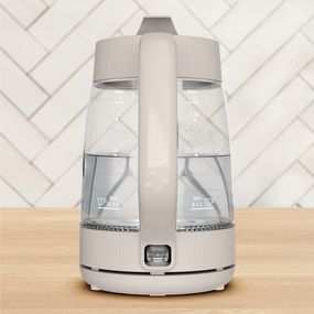 Fierbator de apa Tefal Morning KO2G0BE0, 2000 W, 1.7 L, vas din sticla cu gradatii, iluminare ambientala, filtru detasabil, functie oprire automata, baza rotativa, crem
